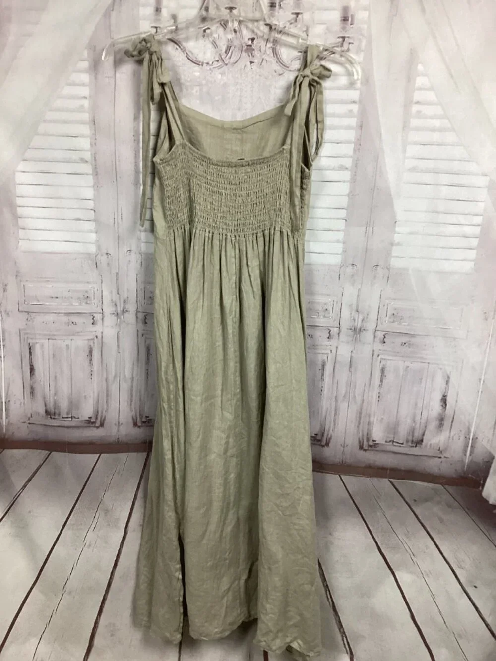 Francesca Bettini Linen Dress Khaki Midi Tied Straps S - Picture 6 of 9